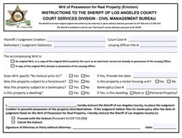 Los Angeles Sheriff Eviction Instructions