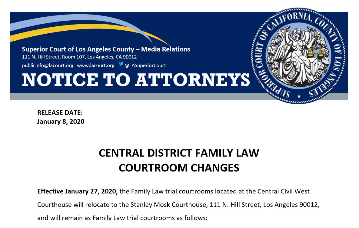 Los Angeles Central Court Family Law Courtroom Changes