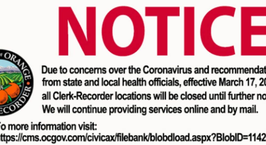 Orange County Recorder COVID-19 Closure Notice