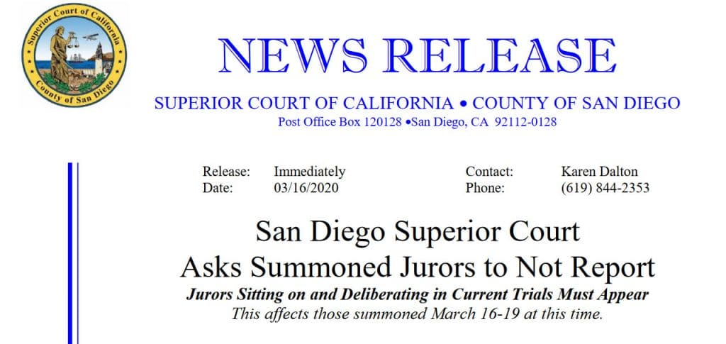 sAN dIEGO cOURT ASKS JURORS TO NOT REPORT