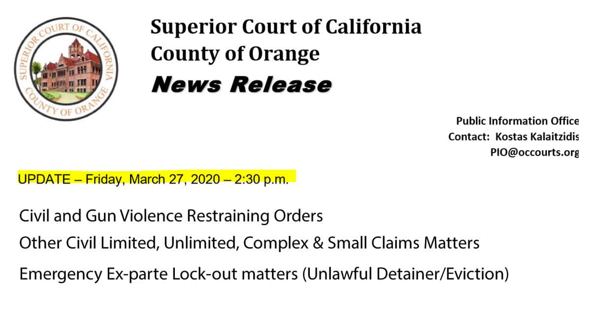 Orange County court restraining orders, smaill claims and evictions