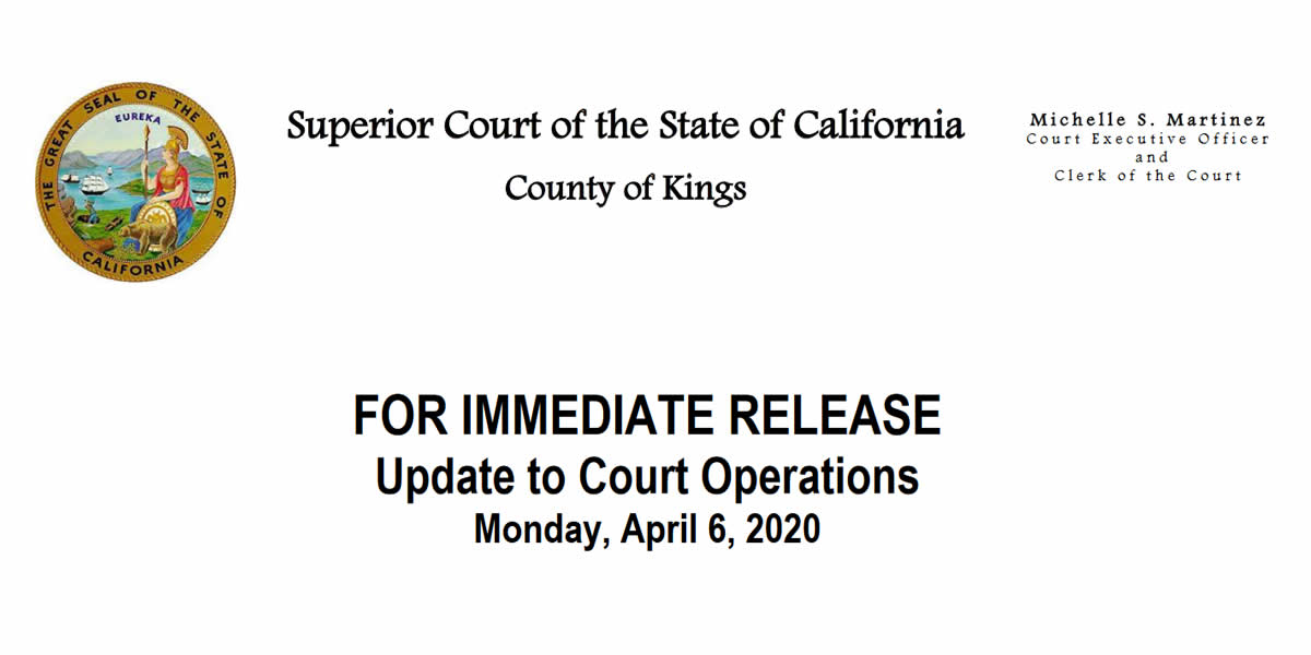 Kings County California News Release