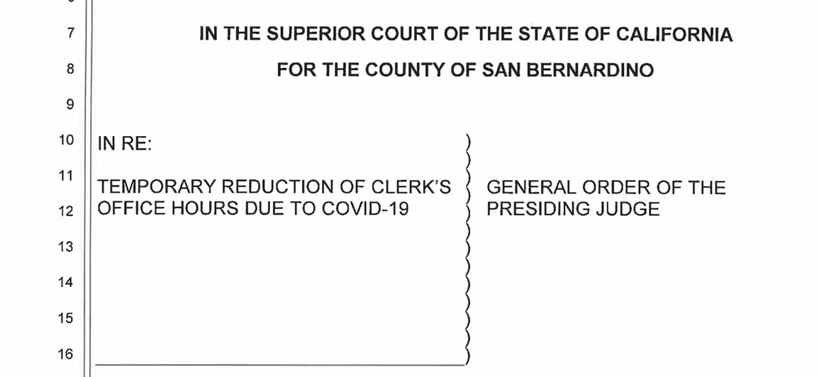 San Bernardino Superior Court hours of operation notice