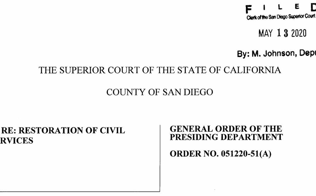 San Diego Court Order Regarding Restoration of Civil Proceedings