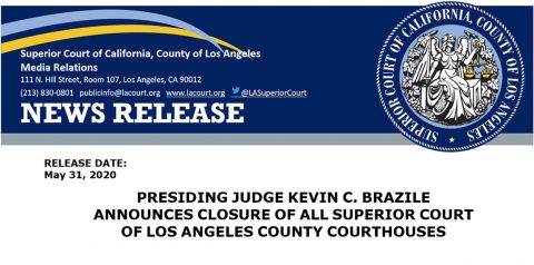 Presiding Judge announces closure of all Superior Court of Los Angeles