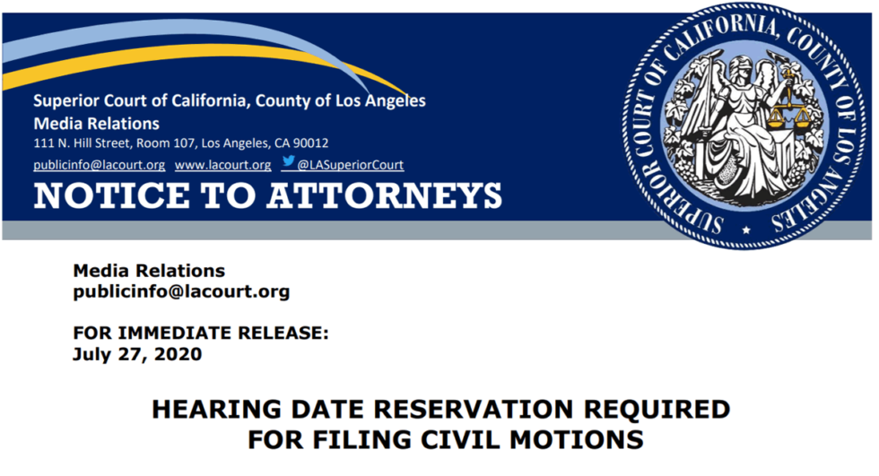 Hearing date reservation required For filing civil motions in Los