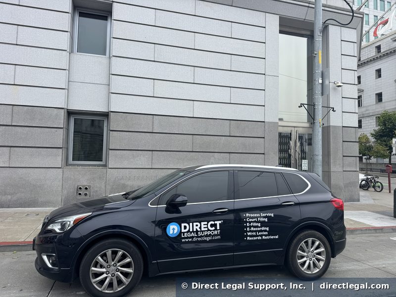 san-francisco-civic-center-superior-court Direct Legal Support process server vehicle at San Francisco's Civic Center, home to City Hall and the Superior Court's Civic Center Courthouse