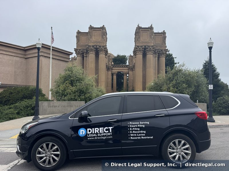 san-francisco-palace-of-fine-arts Direct Legal Support process server vehicle at the Palace of Fine Arts in San Francisco's Marina District