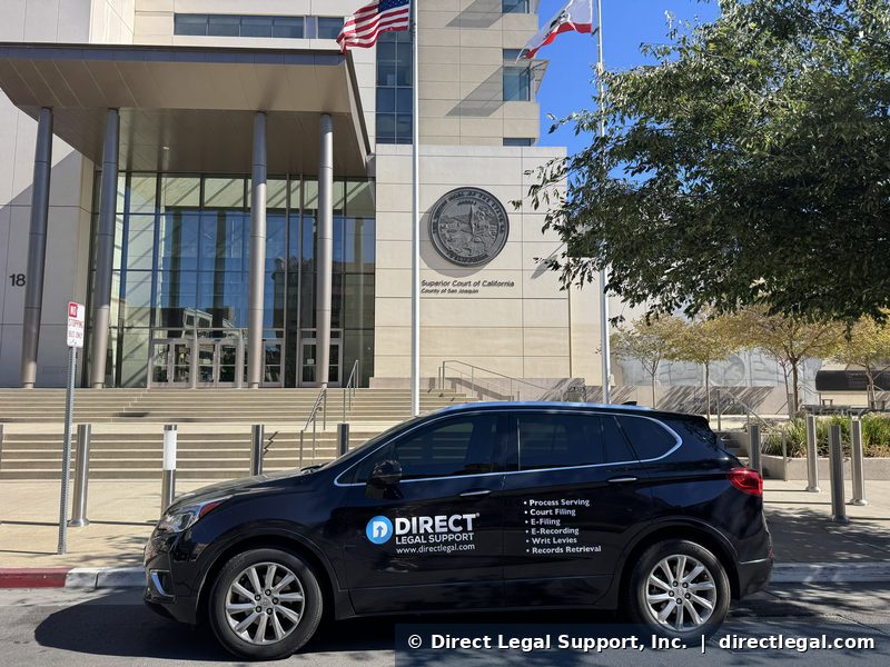 san-joaquin-superior-court Direct Legal Support process server vehicle at the San Joaquin County Superior Court Stockton Courthouse at 180 E. Weber Avenue